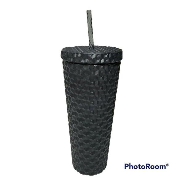 Walmart Textured Tumbler Cup Reusable 26 oz Matte Black Screw Top Lid w/Straw - Picture 1 of 8